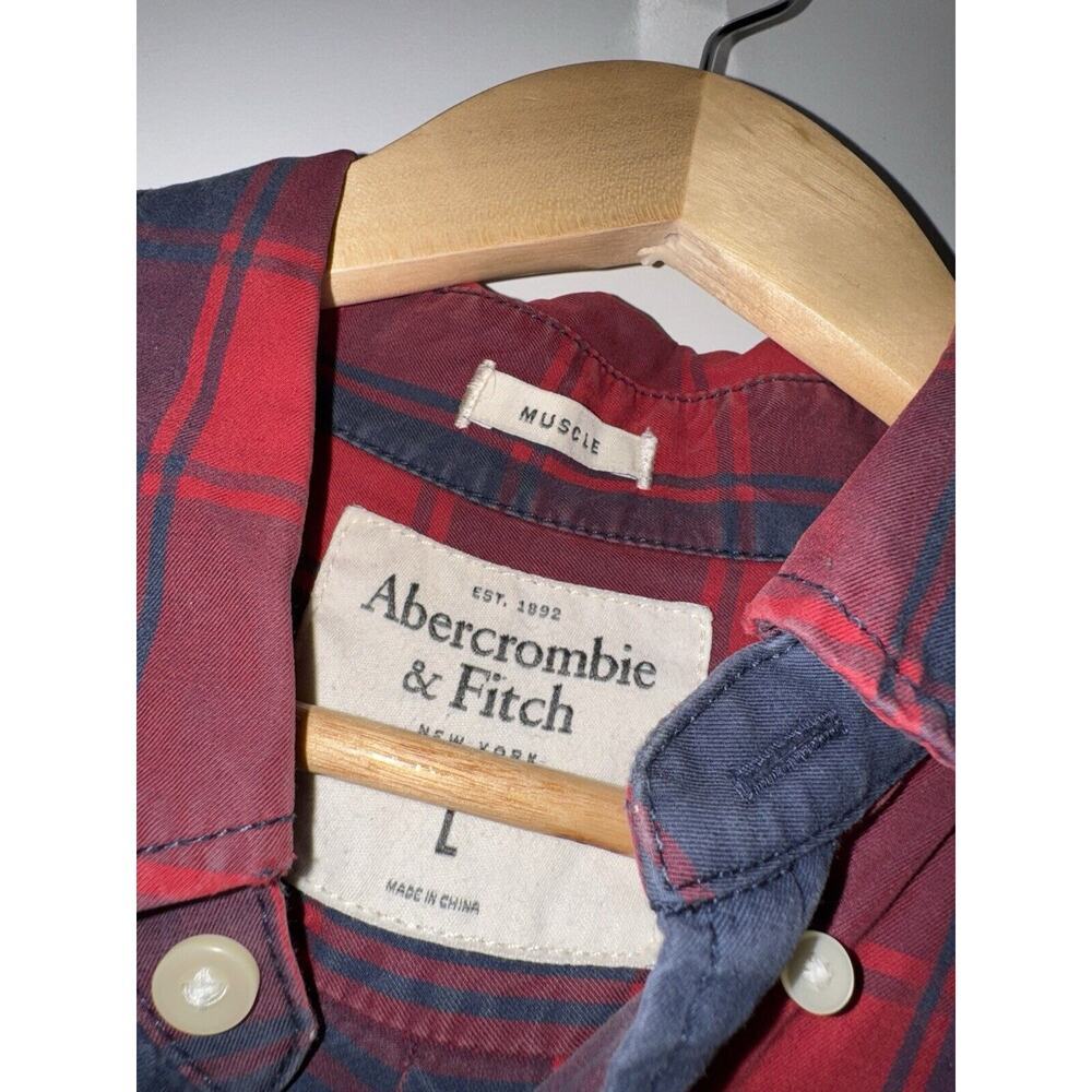 Abercrombie & Fitch Mens LARGE Muscle Long Sleeve Plaid Flannel Shirt Button Up - Picture 3 of 7